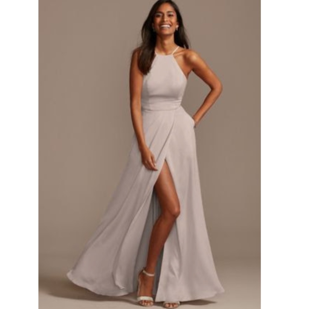 Crepe-Back Satin High Neck Bridesmaid Dress